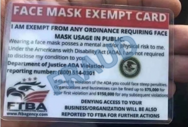 Scam Alert: Mask Exemption Cards from 